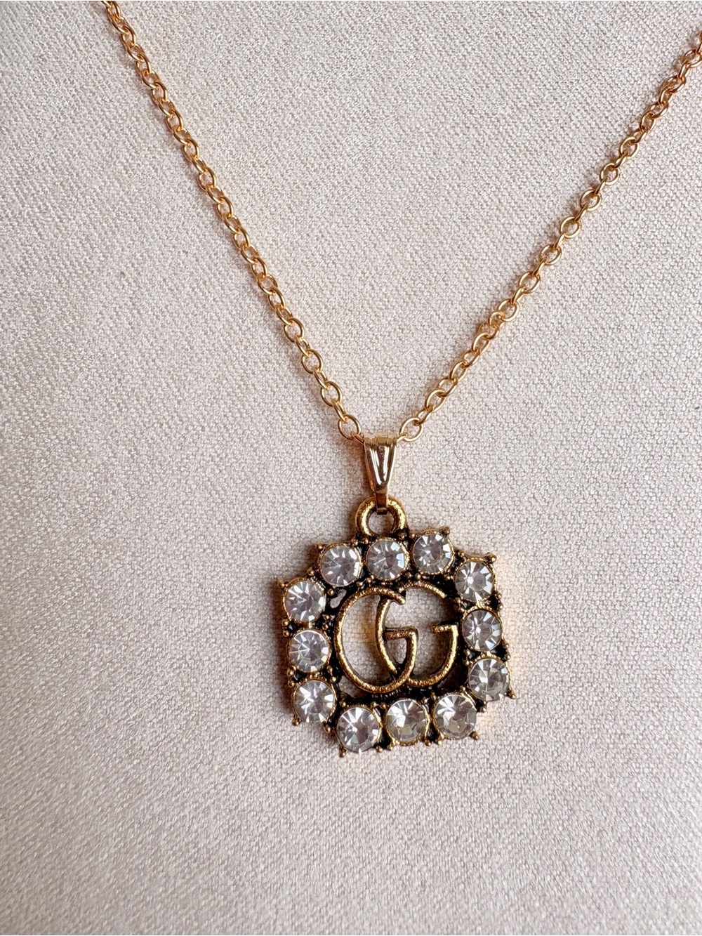 Gucci Gold GG Crystal Square Pendant Necklace